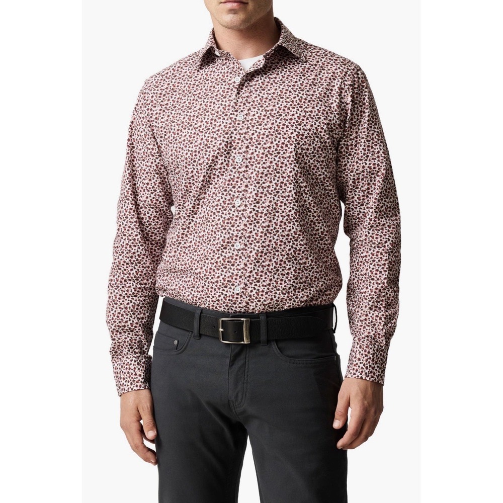 Rodd & Gunn Men Long Sleeve Button Down Shirt Abstract Print White Burgundy XL